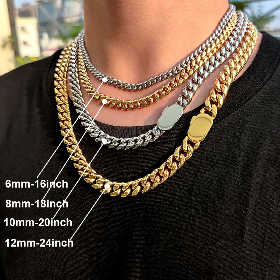 Cuban Link Chain 12Mm - 남녀공용 스테인리스강 쿠바 체인, 패션 힙합