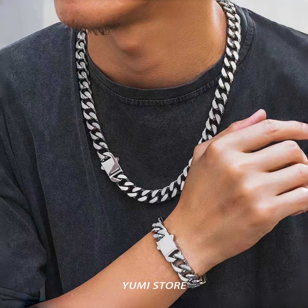 Cuban Link Chain 12Mm - 티타늄 스틸 힙합 스프링 버클 쿠반