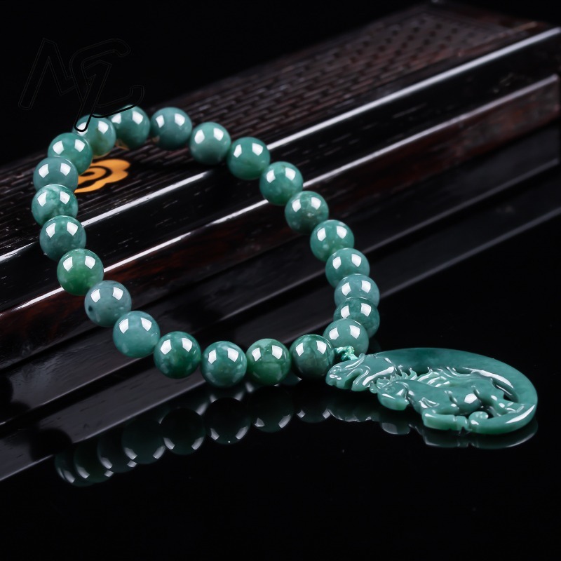 천연 비취 블루 워터 조디악 말 비즈 핸드 니팅 팔찌  - Bracelets 리뷰 및 가격