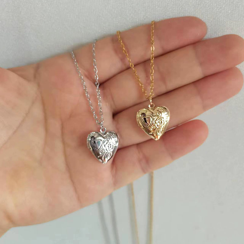 1pc 작은 심장 14mm 사진 프레임 펜던트 새겨진  - Heart Locket Necklace Photo 리뷰 및 가격
