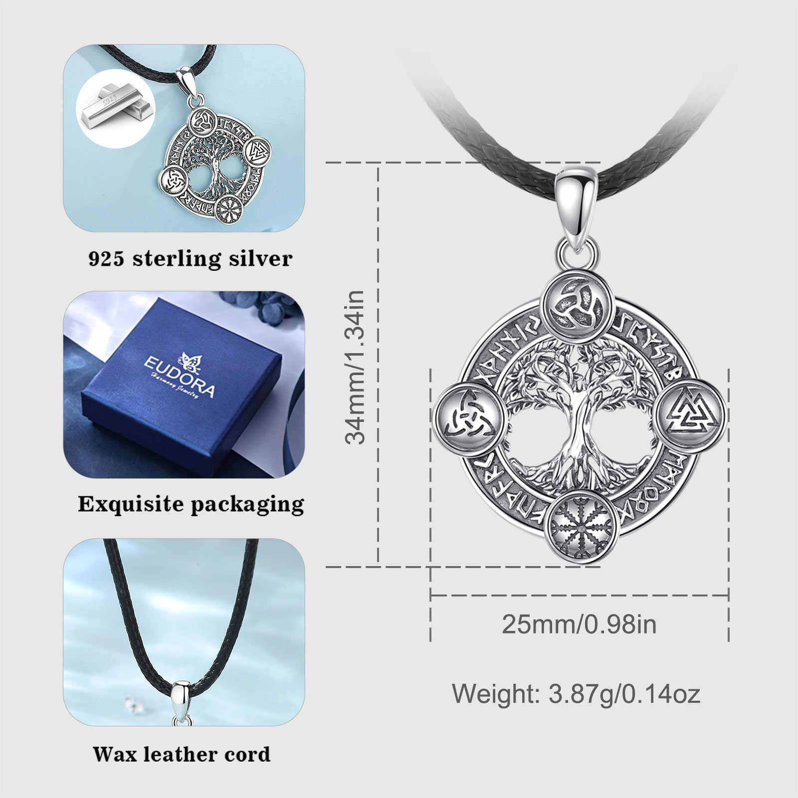 유도라 925 스털링 실버 생명의 나무 목걸이 노르웨이 - 925 Sterling Silver Chain Necklace Men 리뷰 및 가격