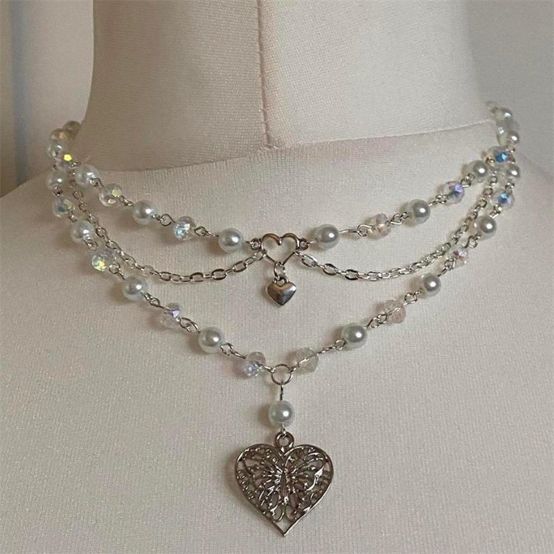 여자를위한 나비 하트 진주 목걸이 여자 패션 빈티지 고 - Pearl Choker Necklace Vintage 리뷰 및 가격