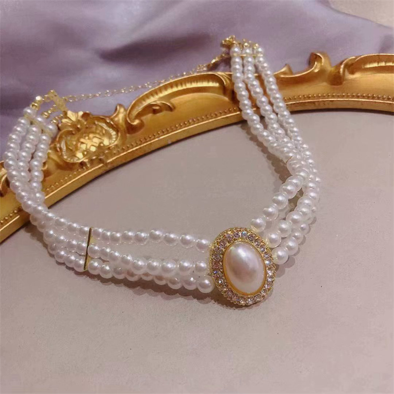 럭셔리 빈티지 3 레이어 모조 진주 칼라 초커, 트렌디 - Pearl Choker Necklace Vintage 리뷰 및 가격