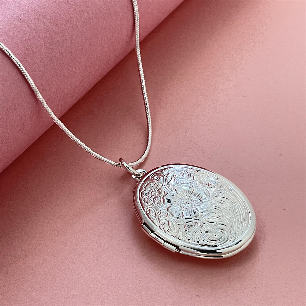 실버 뱀 목걸이 타원형 사진 프레임 펜던트, 남녀공용, - 925 Sterling Silver Chain Necklace Men 리뷰 및 가격